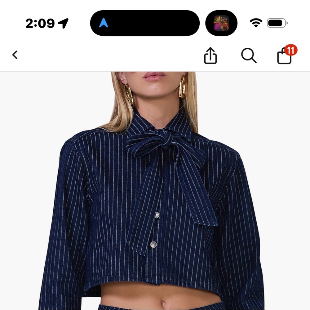 AFRM Navy Pinstripe Button Down Shirt with Bow